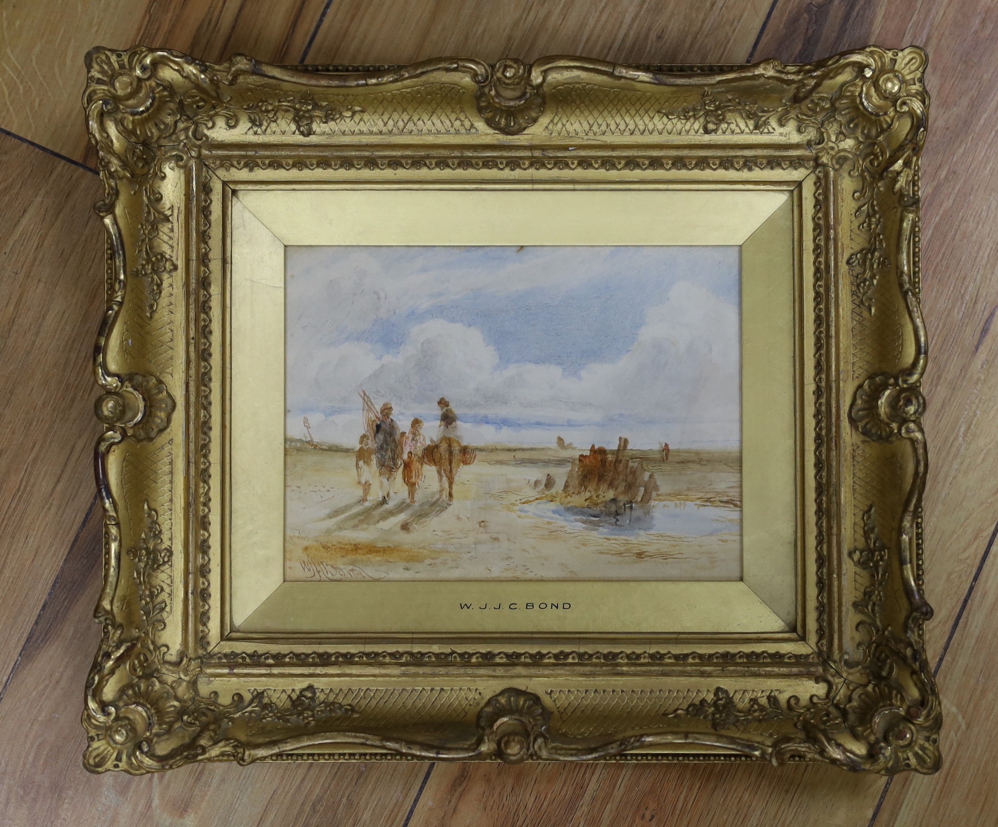 William Joseph Julius Caesar Bond (1833-1926), watercolour, Figures on the seashore, signed, 12 x 17cm